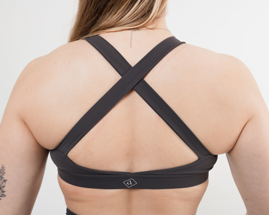Women's crossover sports bra in dark Grey