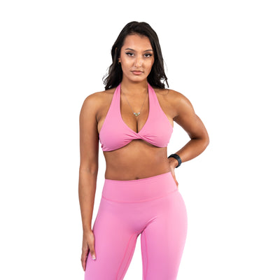 womens open back sports bra in pink