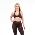 womens open back sports bra in Brown