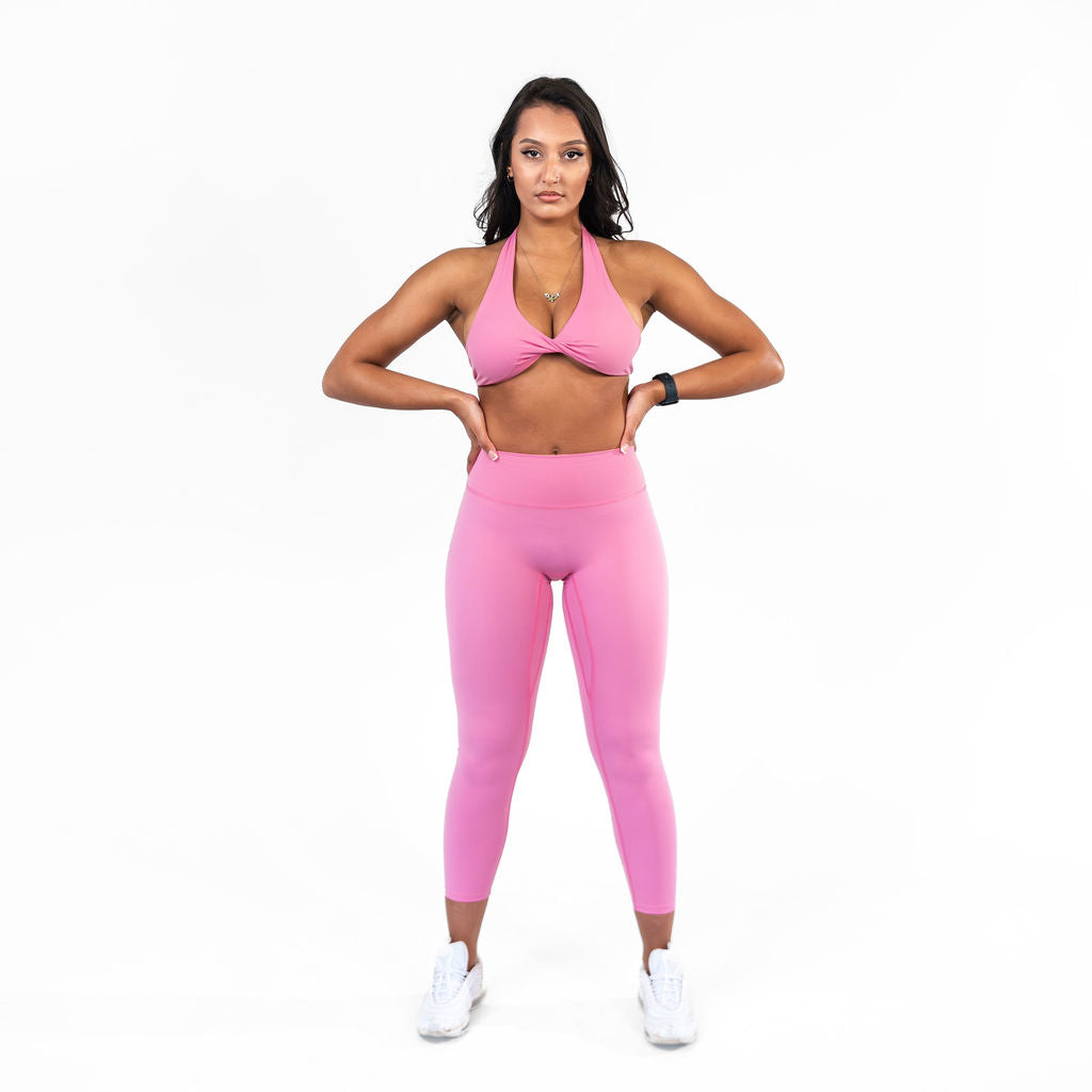 womens open back sports bra in pink