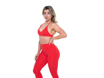 Women's open back sports bra in Red