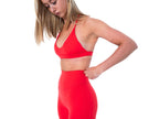 Women's open back sports bra in Red