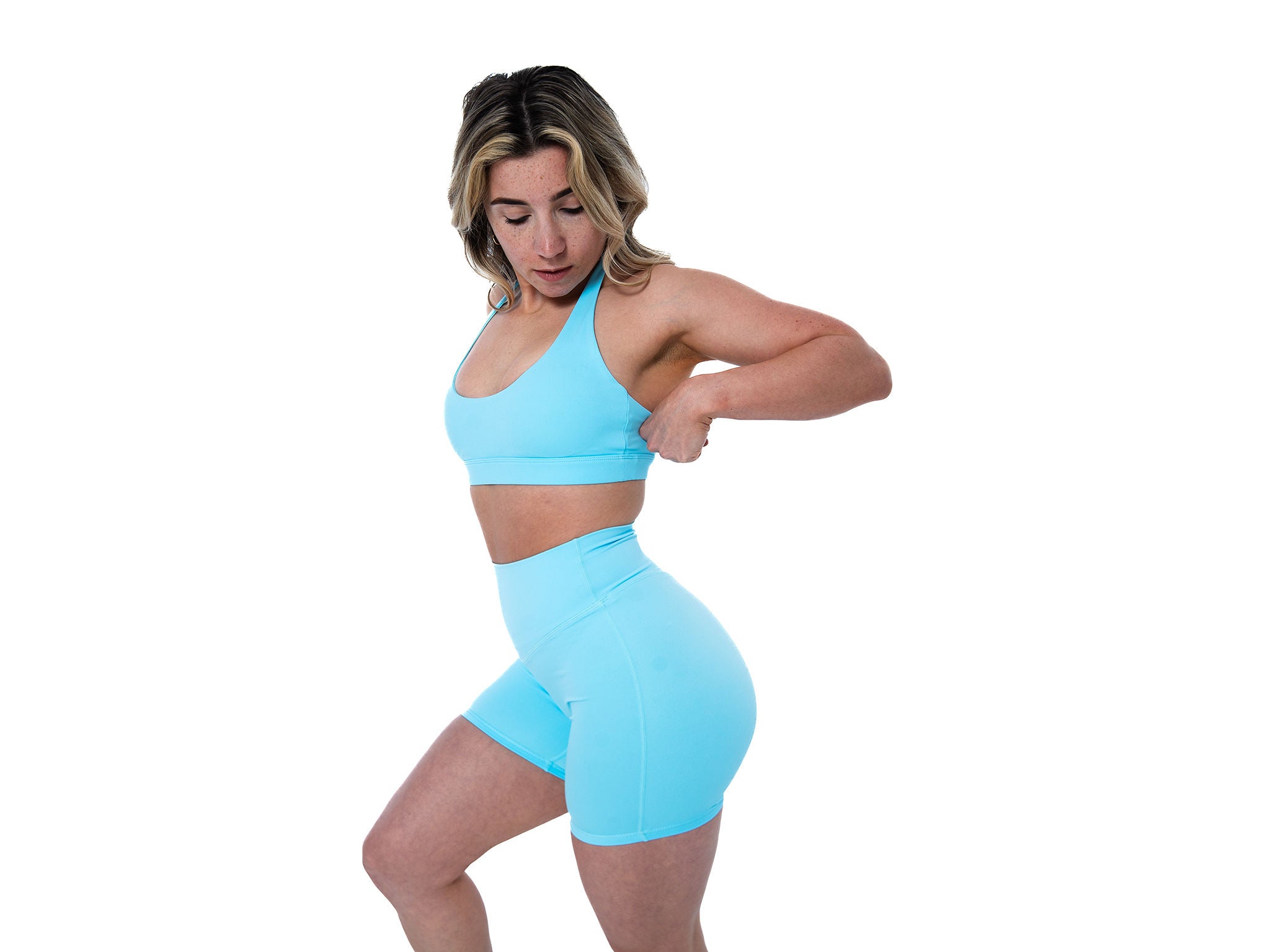 Women's open back sports bran in Blue
