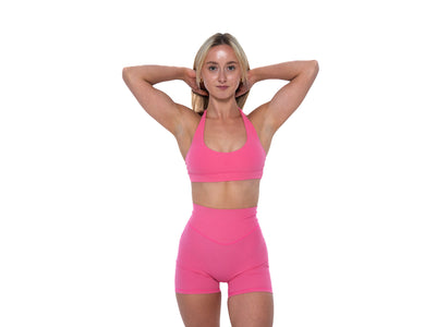 Women's open back sports bran in Pink