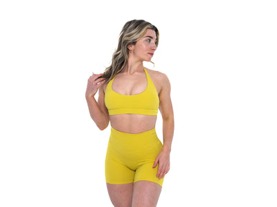Womens open back sports bran in Yellow