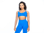 Women's adjustable crossover sports bra in Blue